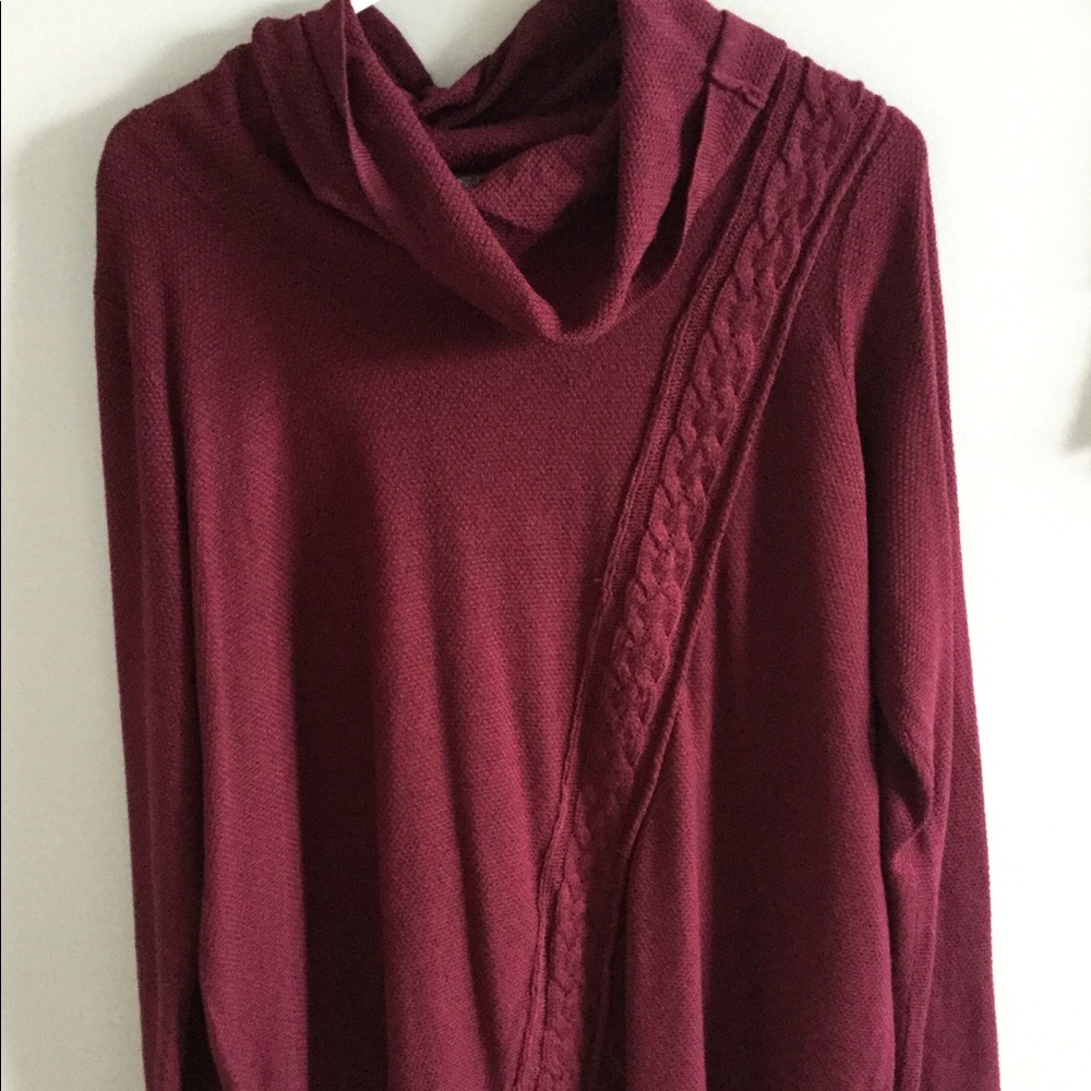 Maroon chunky knit cowl neck sweater